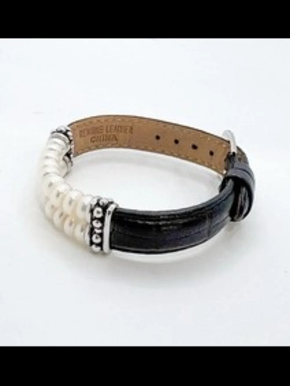 Honora White Pearl & Black Leather Bracelet with Silver Accents